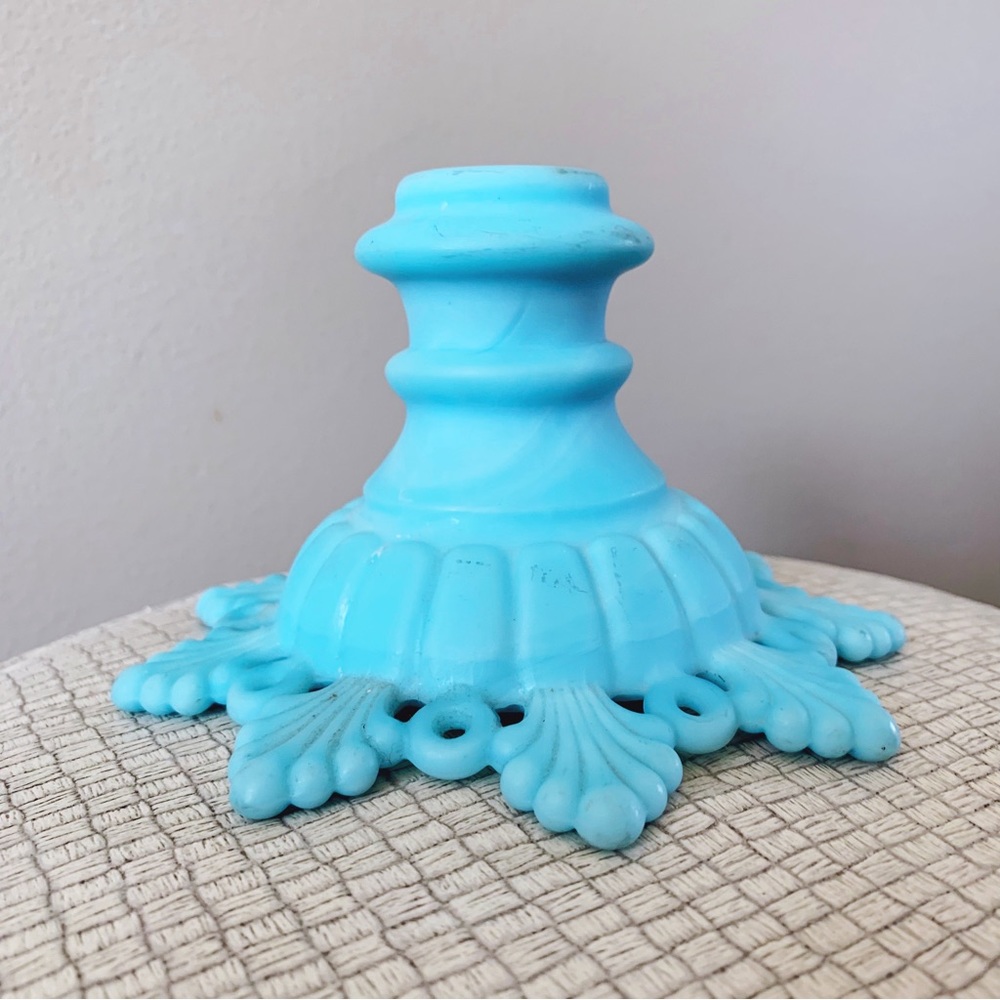 Vintage Westmoreland Aqua Satin Milk Glass RING AND PETAL Candle Holder